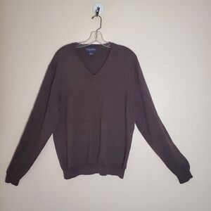 Brooks Brothers Men's V-neck Marino Wool Pullover Sweater Brown Size Large